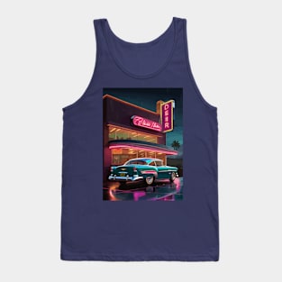 Vintage car night gas station Tank Top